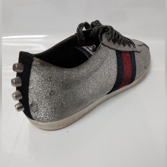 Women’s Euro Size 37.5 GUCCI BAMBI Metallic Sparkly Spike Studded Sneakers - Picture 7 of 9